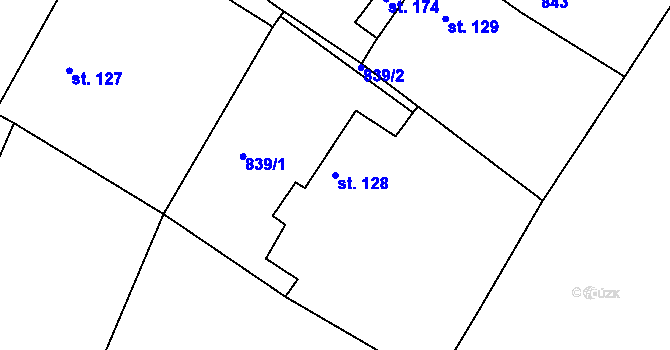 Parcela st. 128 v KÚ Chcebuz, Katastrální mapa