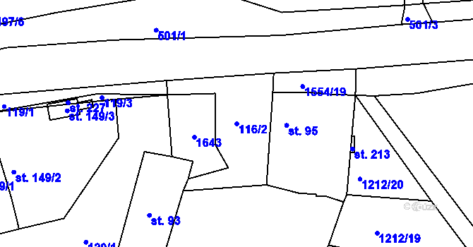 Parcela st. 116/2 v KÚ Chcebuz, Katastrální mapa