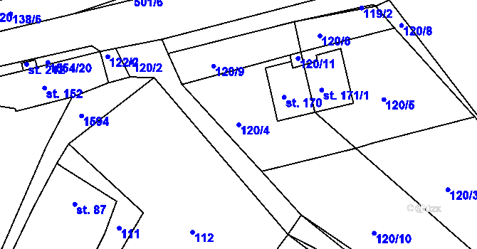Parcela st. 120/4 v KÚ Chcebuz, Katastrální mapa