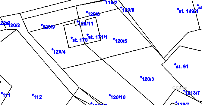 Parcela st. 120/12 v KÚ Chcebuz, Katastrální mapa