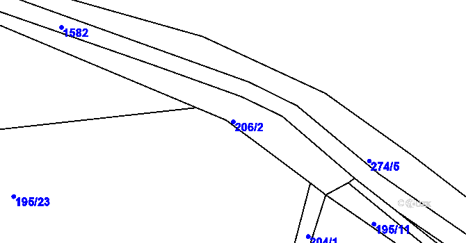 Parcela st. 206/2 v KÚ Chcebuz, Katastrální mapa