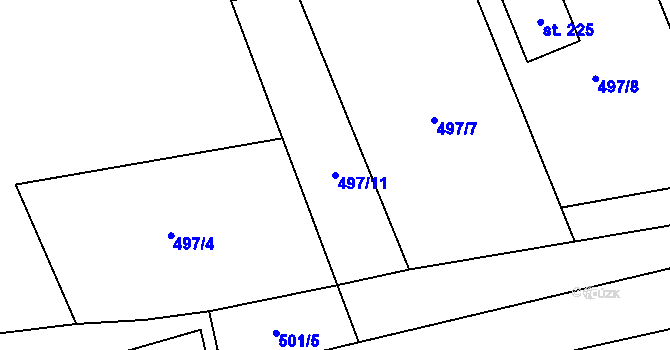 Parcela st. 497/11 v KÚ Chcebuz, Katastrální mapa