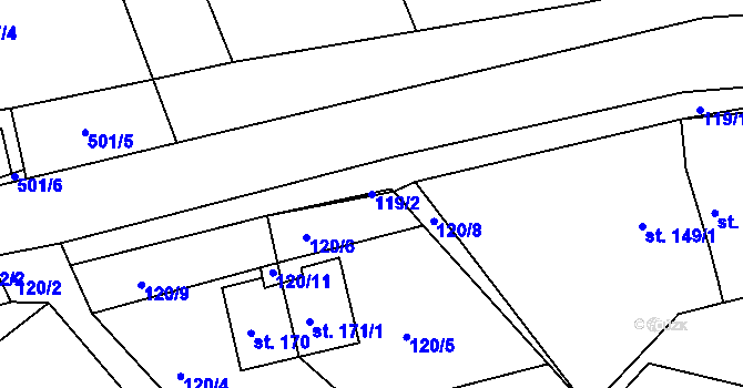 Parcela st. 119/2 v KÚ Chcebuz, Katastrální mapa