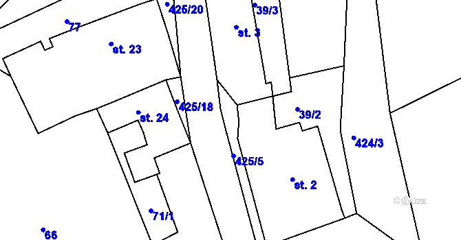 Parcela st. 425/13 v KÚ Újezd u Chcebuze, Katastrální mapa