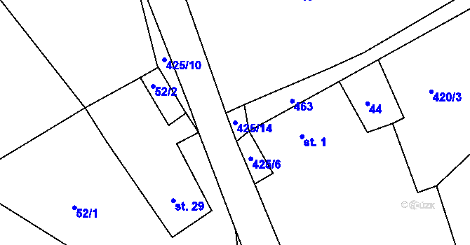 Parcela st. 425/14 v KÚ Újezd u Chcebuze, Katastrální mapa