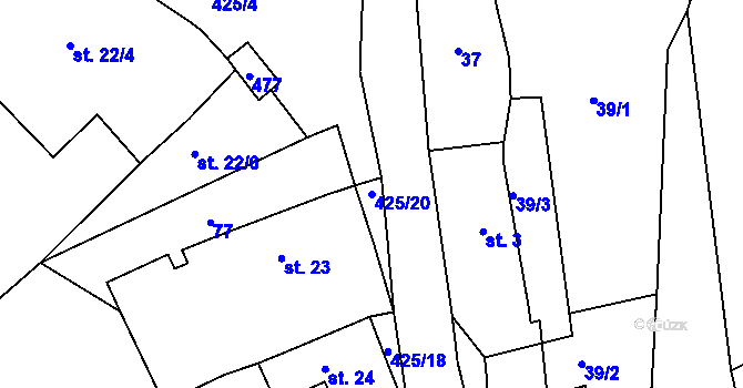 Parcela st. 425/20 v KÚ Újezd u Chcebuze, Katastrální mapa