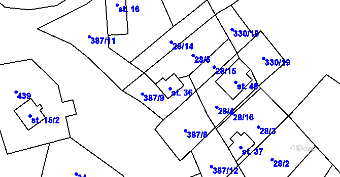 Parcela st. 36 v KÚ Bříza nad Ohří, Katastrální mapa