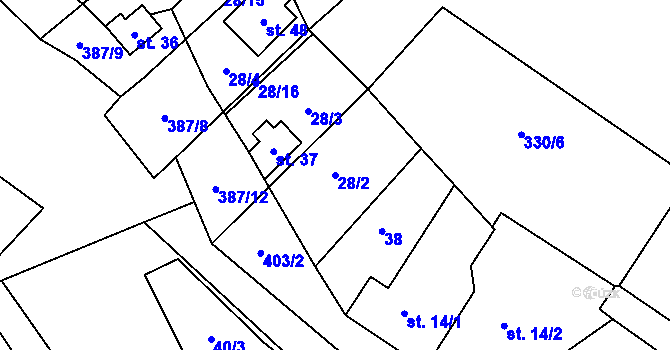 Parcela st. 28/2 v KÚ Bříza nad Ohří, Katastrální mapa