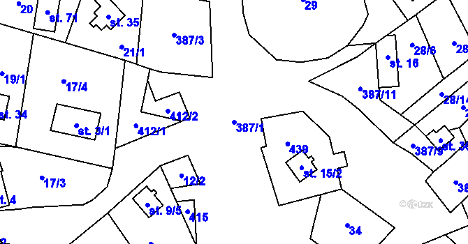 Parcela st. 387/1 v KÚ Bříza nad Ohří, Katastrální mapa