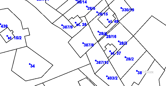 Parcela st. 387/8 v KÚ Bříza nad Ohří, Katastrální mapa