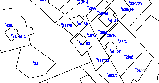 Parcela st. 83 v KÚ Bříza nad Ohří, Katastrální mapa