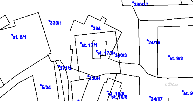 Parcela st. 17/3 v KÚ Cetnov, Katastrální mapa