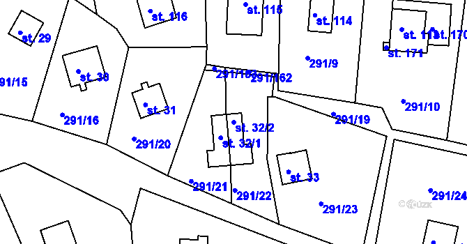 Parcela st. 32/2 v KÚ Cetnov, Katastrální mapa