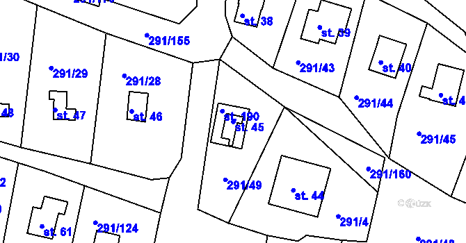 Parcela st. 45 v KÚ Cetnov, Katastrální mapa
