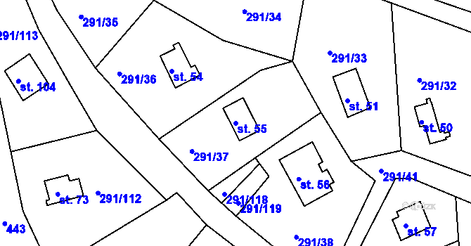 Parcela st. 55 v KÚ Cetnov, Katastrální mapa