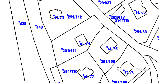 Parcela st. 74 v KÚ Cetnov, Katastrální mapa