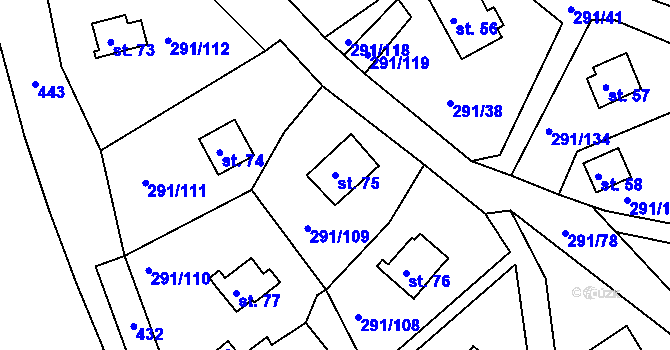 Parcela st. 75 v KÚ Cetnov, Katastrální mapa
