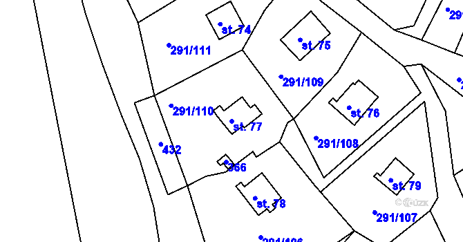 Parcela st. 77 v KÚ Cetnov, Katastrální mapa