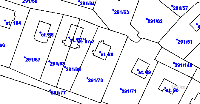 Parcela st. 88 v KÚ Cetnov, Katastrální mapa