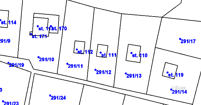 Parcela st. 111 v KÚ Cetnov, Katastrální mapa
