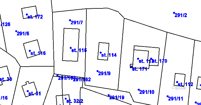 Parcela st. 114 v KÚ Cetnov, Katastrální mapa