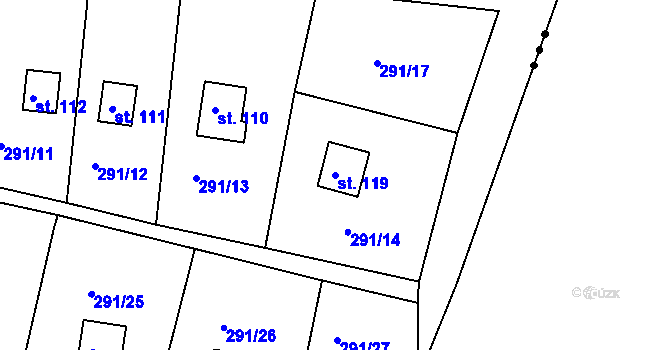 Parcela st. 119 v KÚ Cetnov, Katastrální mapa
