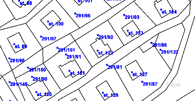 Parcela st. 122 v KÚ Cetnov, Katastrální mapa