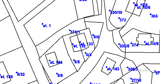 Parcela st. 133 v KÚ Cetnov, Katastrální mapa
