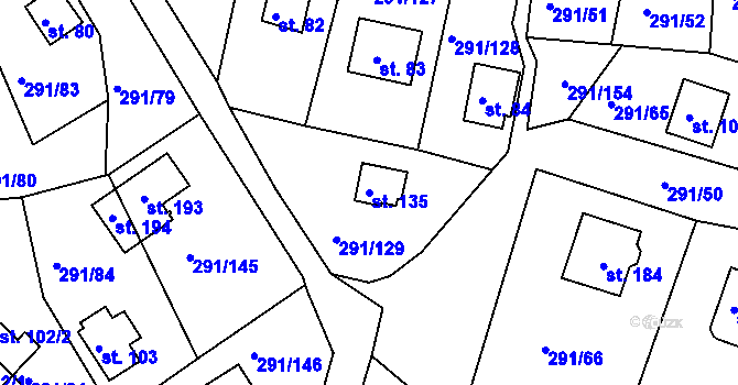 Parcela st. 135 v KÚ Cetnov, Katastrální mapa