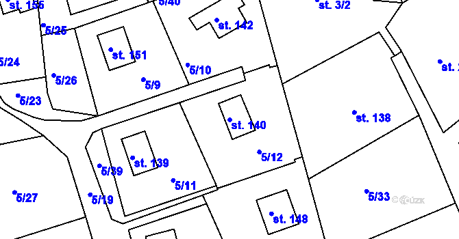 Parcela st. 140 v KÚ Cetnov, Katastrální mapa