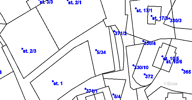 Parcela st. 5/34 v KÚ Cetnov, Katastrální mapa