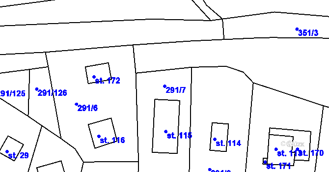 Parcela st. 291/7 v KÚ Cetnov, Katastrální mapa