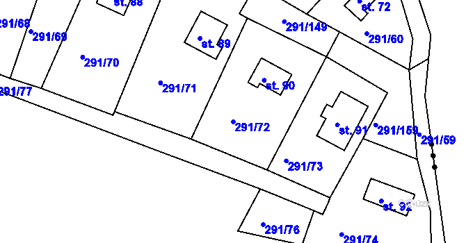 Parcela st. 291/72 v KÚ Cetnov, Katastrální mapa