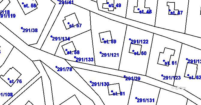 Parcela st. 291/121 v KÚ Cetnov, Katastrální mapa