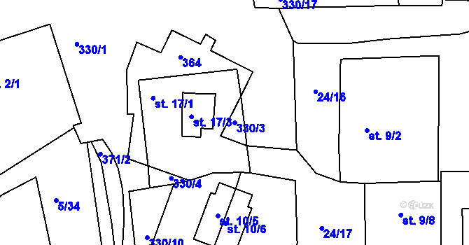 Parcela st. 330/3 v KÚ Cetnov, Katastrální mapa
