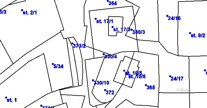 Parcela st. 330/4 v KÚ Cetnov, Katastrální mapa