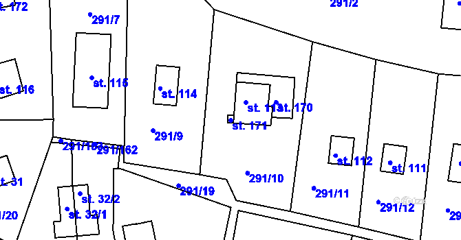 Parcela st. 171 v KÚ Cetnov, Katastrální mapa