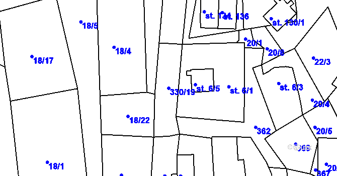 Parcela st. 330/19 v KÚ Cetnov, Katastrální mapa