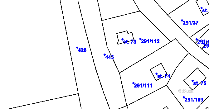 Parcela st. 443 v KÚ Cetnov, Katastrální mapa