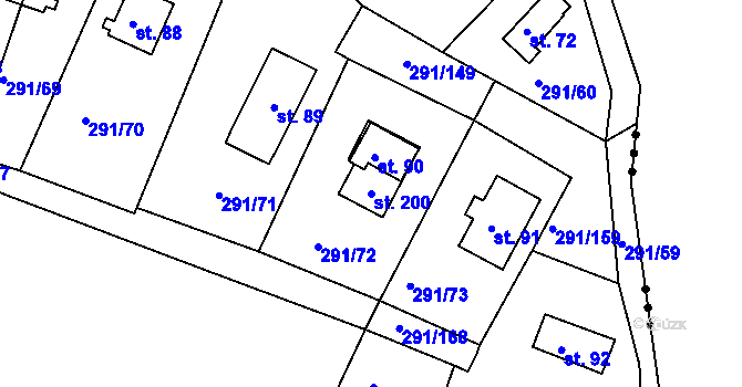 Parcela st. 200 v KÚ Cetnov, Katastrální mapa
