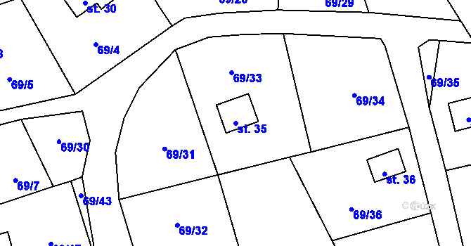 Parcela st. 35 v KÚ Podhoří u Chebu, Katastrální mapa