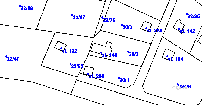 Parcela st. 141 v KÚ Podhoří u Chebu, Katastrální mapa