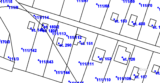 Parcela st. 151 v KÚ Podhoří u Chebu, Katastrální mapa