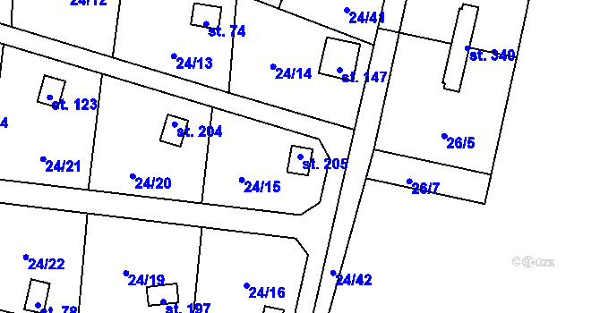 Parcela st. 205 v KÚ Podhoří u Chebu, Katastrální mapa