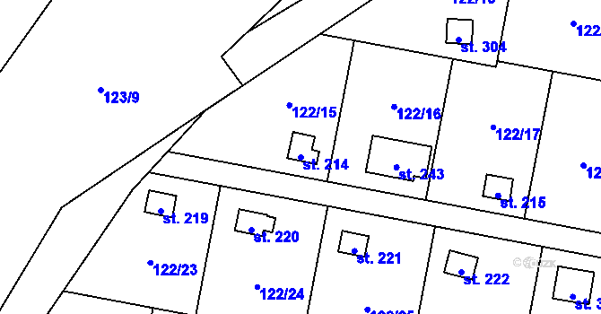 Parcela st. 214 v KÚ Podhoří u Chebu, Katastrální mapa