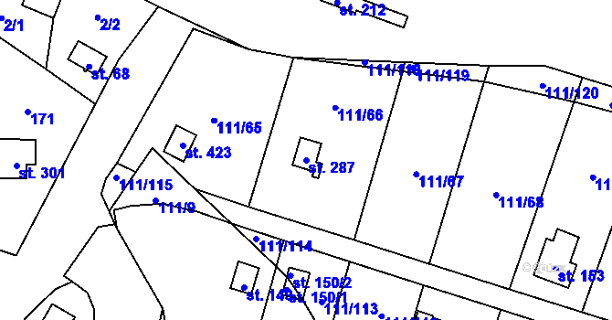 Parcela st. 287 v KÚ Podhoří u Chebu, Katastrální mapa