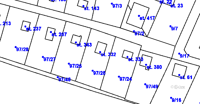 Parcela st. 332 v KÚ Podhoří u Chebu, Katastrální mapa