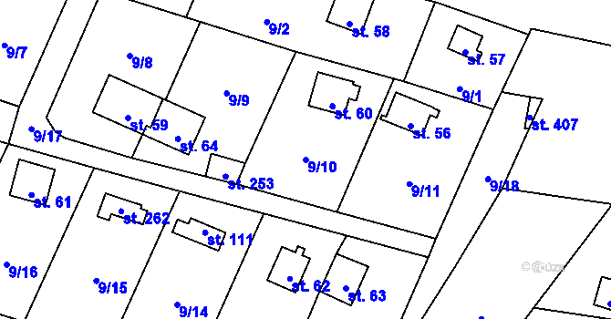 Parcela st. 9/10 v KÚ Podhoří u Chebu, Katastrální mapa