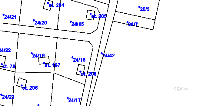 Parcela st. 24/42 v KÚ Podhoří u Chebu, Katastrální mapa