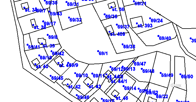 Parcela st. 69/1 v KÚ Podhoří u Chebu, Katastrální mapa